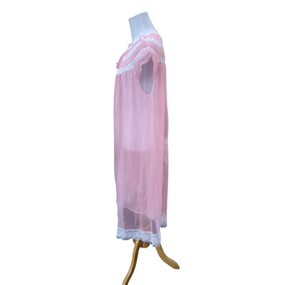 Vintage Helion Chatillon Pink Nightgown Negligee Nylon Nightdress Fits a XS-L - Picture 3 of 14